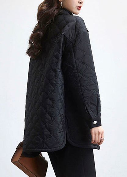 Black Peter Pan Collar Button Cotton Filled Coat Long Sleeve