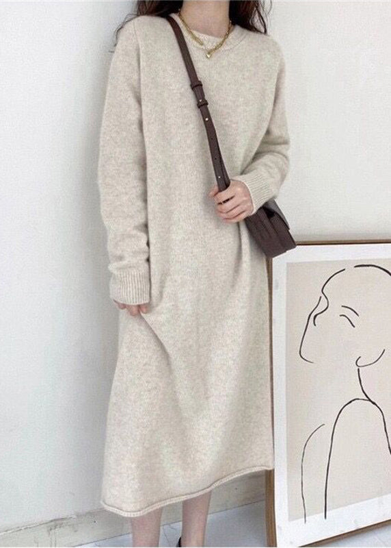 Light Grey Cozy Long Cashmere Knit Sweater Dress Fall