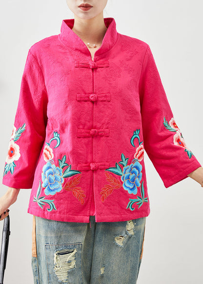 Rose Embroideried Jacquard Chinese Button Cotton Jackets Fall