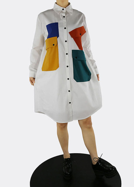White Peter Pan Collar Button Shirt Dress Spring