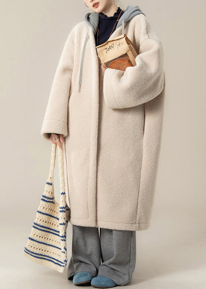 Apricot Hooded Zippered Patchwork Teddy Faux Fur Coat Winter