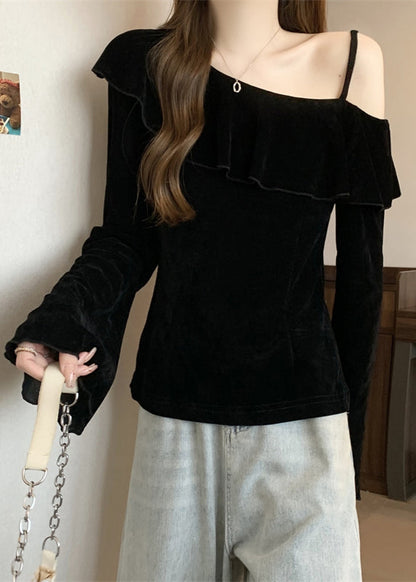 Mulberry One Shoulder Ruffles Silk Velour Top Fall