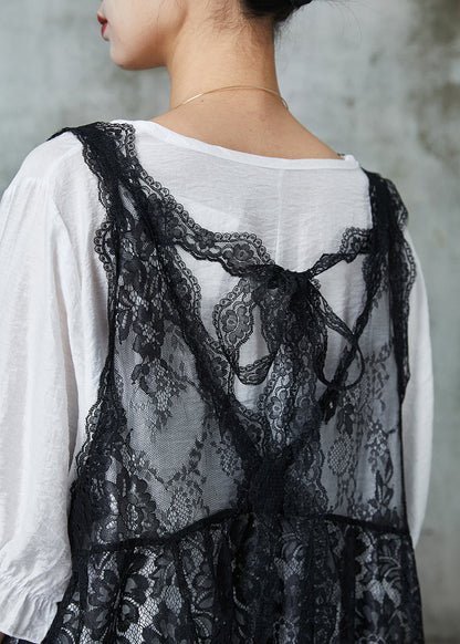 Organic White Oversized Lace Vest and Tanks Two Pieces Set Summer