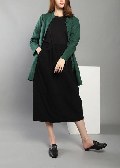 Green Low High Design Chinese Button Spring Shirt Tops