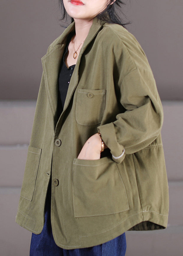 Army Green Mandarin Collar Patchwork Button Coats Fall