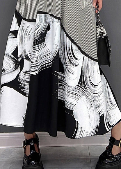 Black Pockets Print Patchwork Skirts Summer
