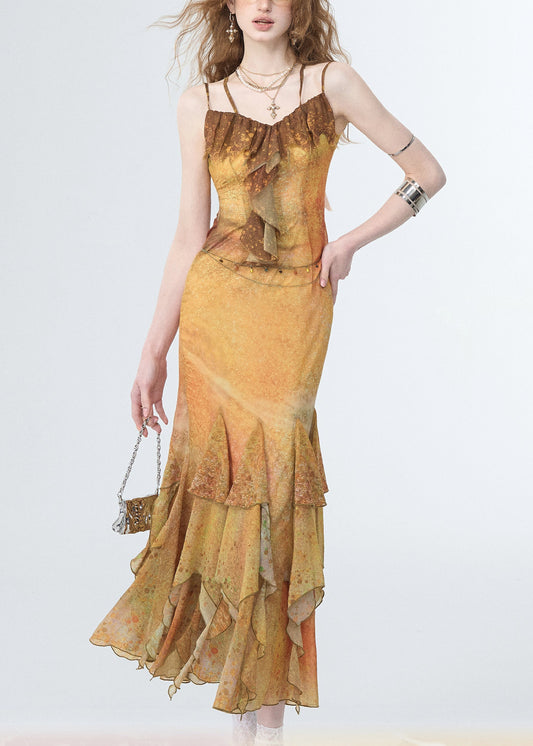 Beach Yellow Patchwork Maxi Spaghetti Strap Dresses Sleeveless
