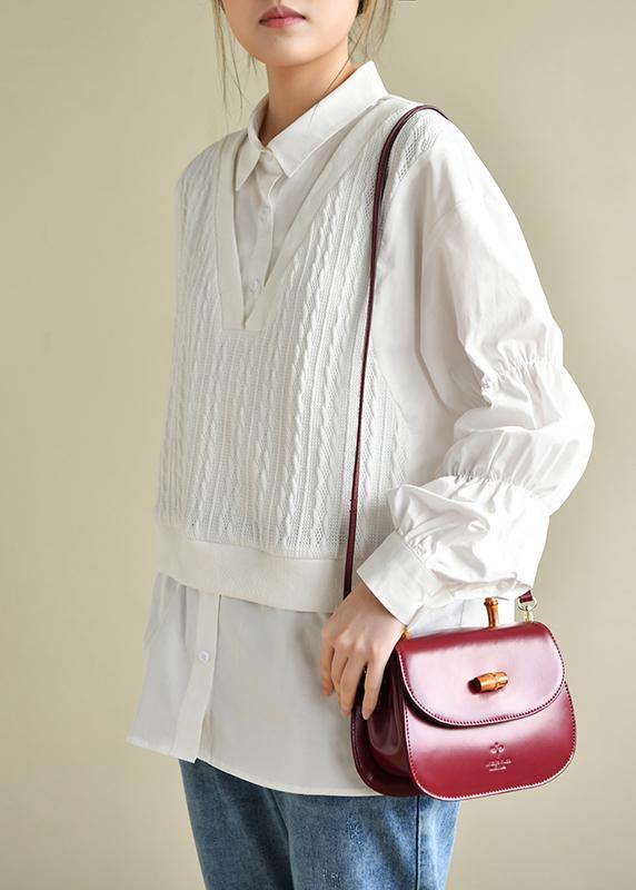Fine Cinched Peter Pan Collar White Button Down Top