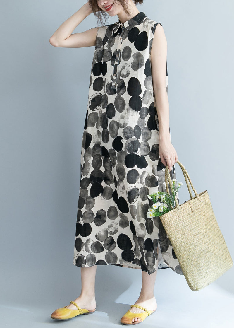 Boutique Peter Pan Collar Button Dot Print Dress Sleeveless