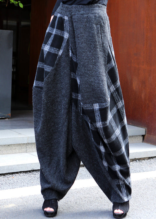 Plaid Patchwork Elastic Waist Lantern Pants Fall