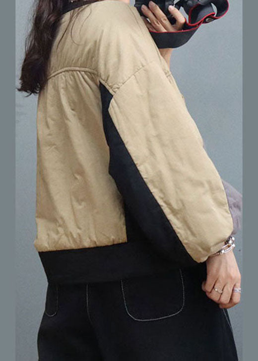 Khaki O-neck Lantern Sleeve Fine Cotton Filled Sweatshirt Street Wear