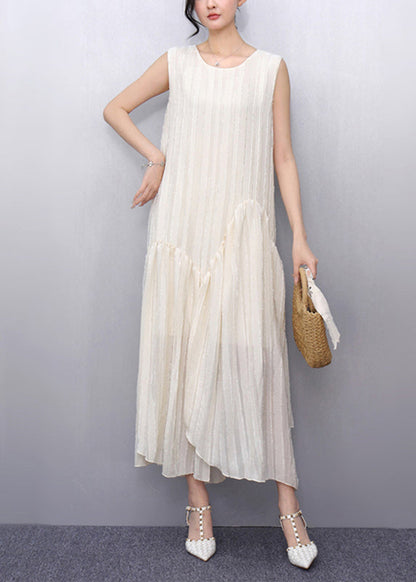 Beige O-neck Patchwork Party Maxi Dress Sleeveless