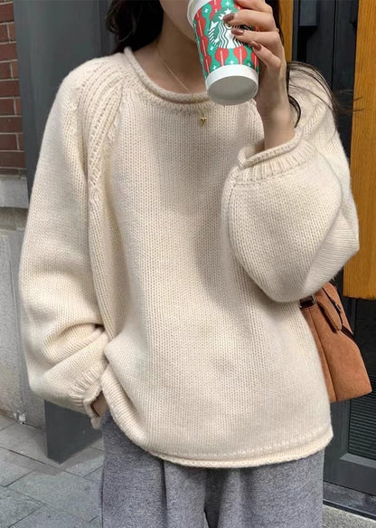Yellow O Neck Patchwork Cozy Knit Sweaters Long Sleeve