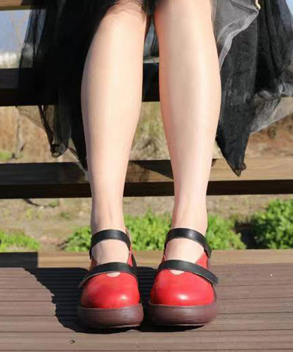 Red Platform Cowhide Leather Splicing Buckle Strap