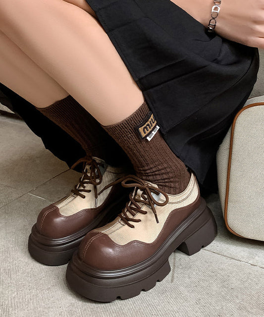 Brown Splicing Platform Loafers for Lace Up