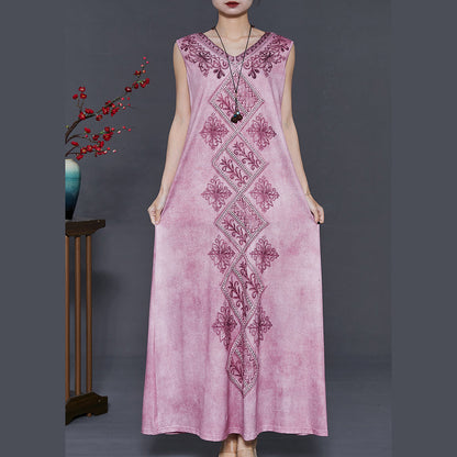 Purple Embroidered Tie Dye Cotton Dress Sleeveless