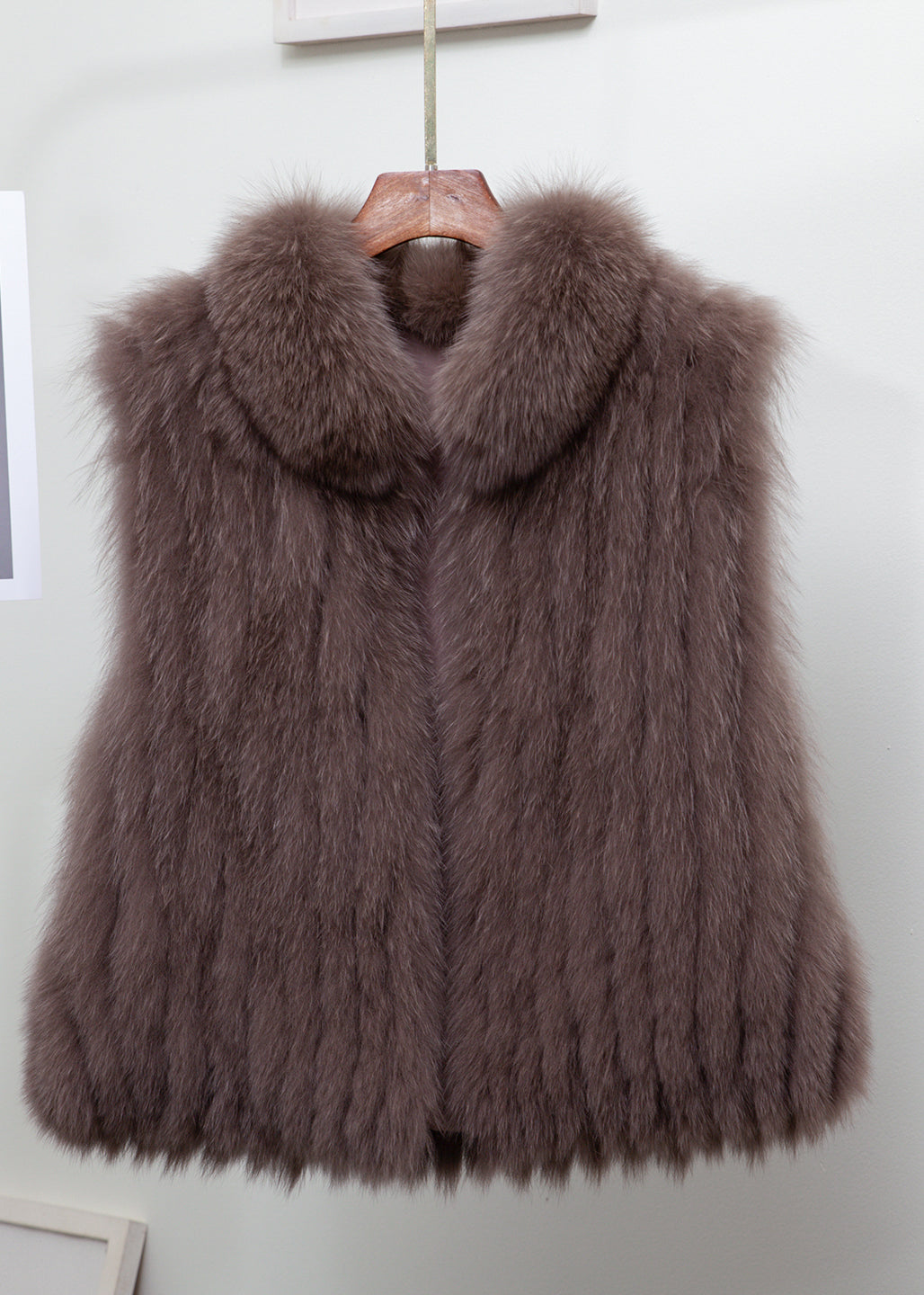 Fine Light Blue Stand Collar Leather and Fur Waistcoat Sleeveless