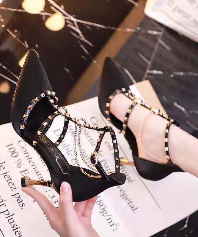 Mulberry Pointed Toe Hollow Out Rivet High Heel Sandals