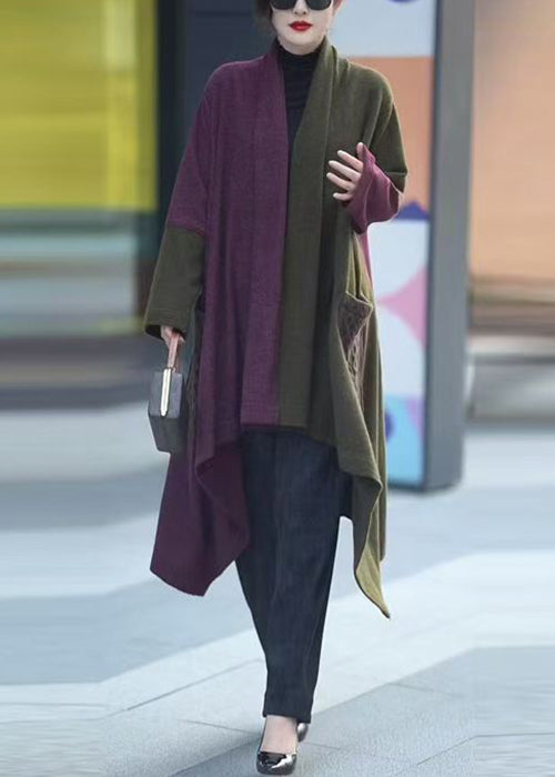 Colorblock V Neck Low High Design Knit Long Cardigans Winter