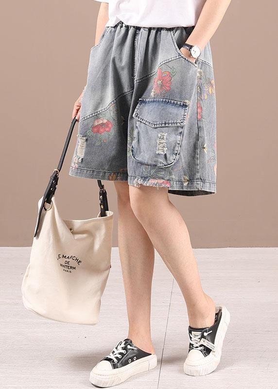Organic Grey Patchwork Print Denim Hot Pants