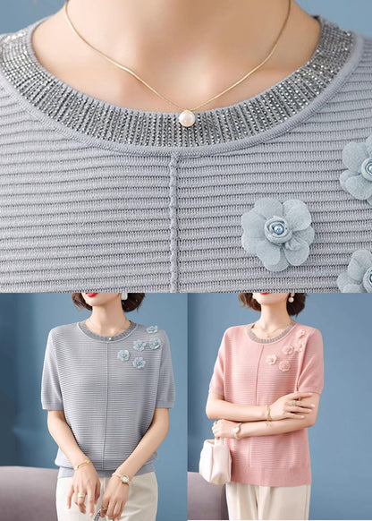 Pink O-neck Patchwork T Shirt Summer