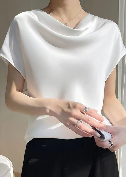 Simple White Turtle Neck Silk T Shirts Summer