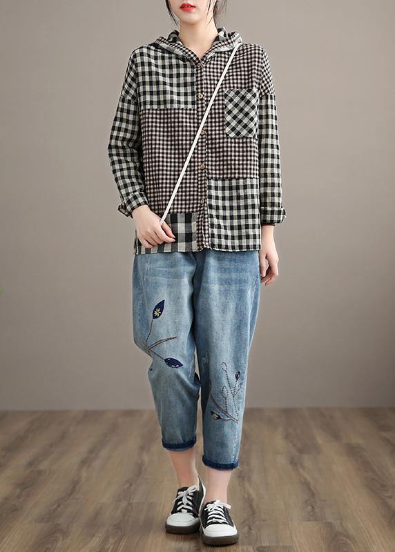 Unique Spring Trousers Denim Blue Wardrobes Elastic Waist Leaf Pant