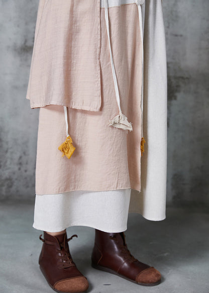 Apricot Asymmetrical Patchwork Linen Two Piece Set Outfits Summer