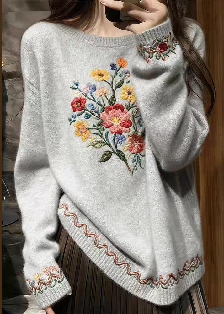 Grey Cozy Knit Sweater O-neck Fall