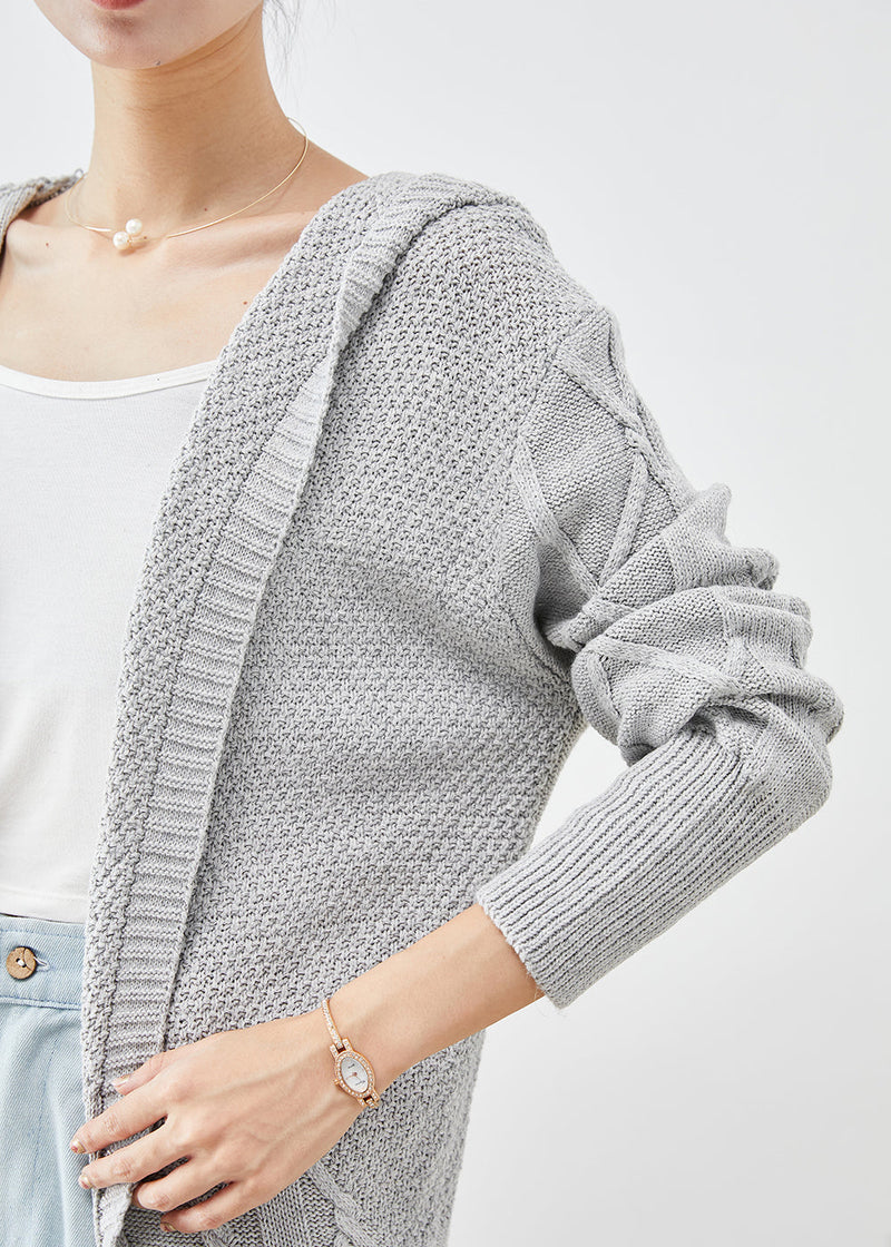 Grey Hooded Oversized Knit Cardigans Spring