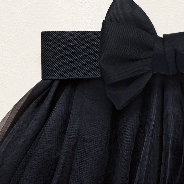 Handmade Black Bow Tulle Tiered Skirt Summer