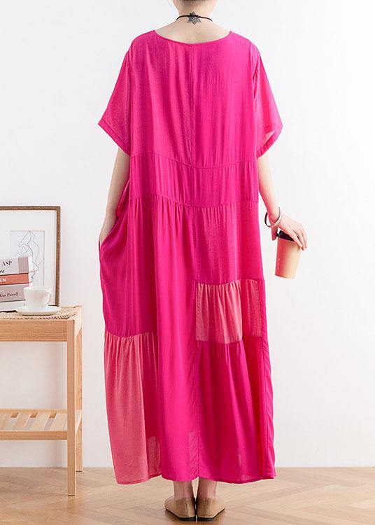Rose Patchwork O-neck Long Cotton Dress