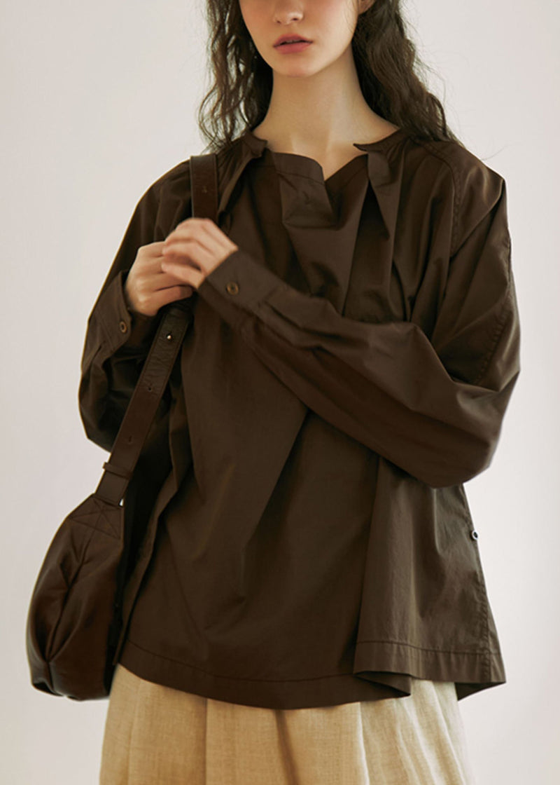 Style White Asymmetrical Button Cotton Shirt Tops Long Sleeve Fall