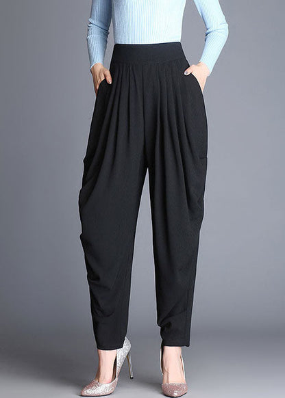 Natural Black Loose Wrinkled Harem Fall Pants