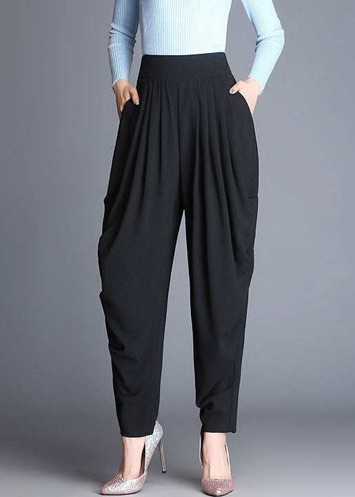 Natural Black Loose Wrinkled Harem Fall Pants