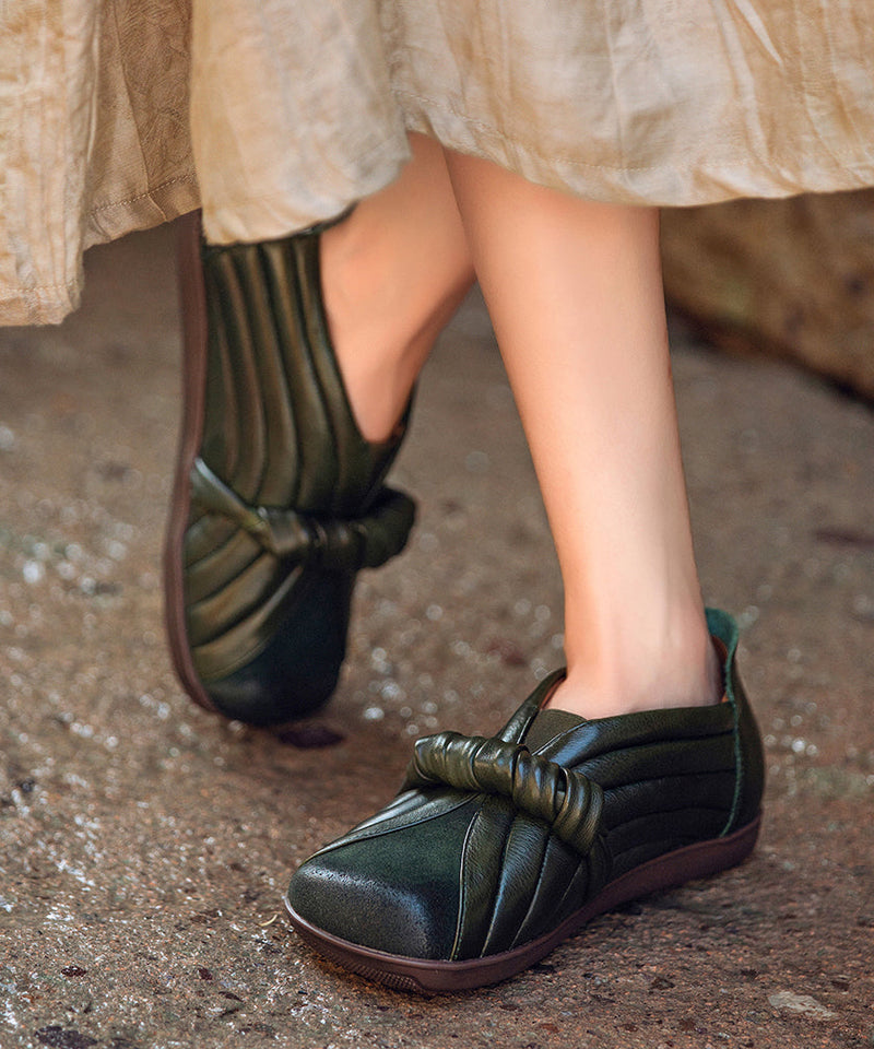 Handmade Brown Cowhide Leather Splicing Flat Shoes