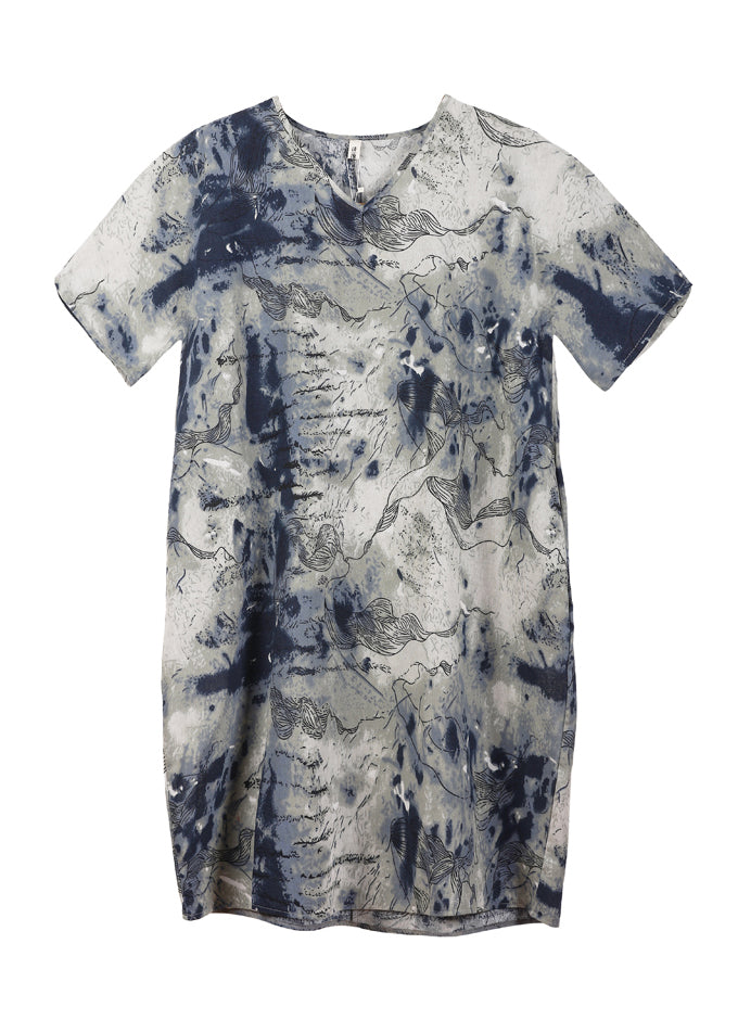 V Neck Print Pockets Dresses Short Sleeve