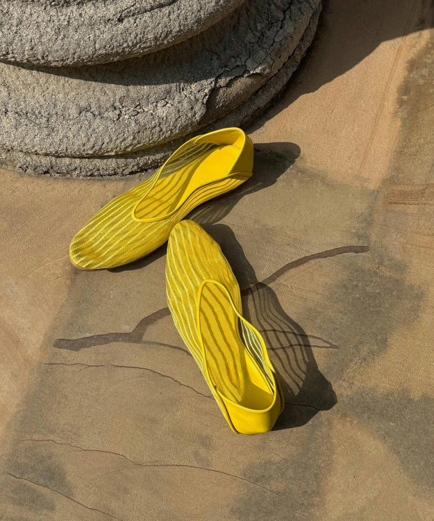 Yellow Breathable Mesh Flat Feet Shoes Splicing Stylish