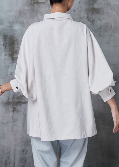 Beige Oversized Chinese Button Cotton Shirt Top Spring