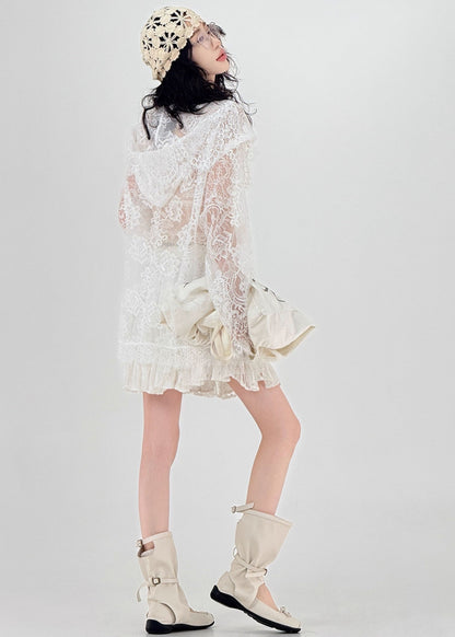 White Oversized Hollow Out Lace Upf 50+ Cardigan Spring