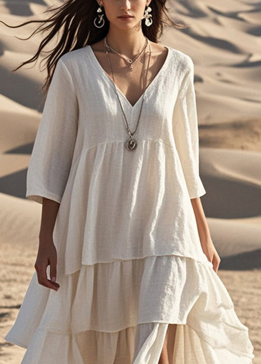 White Oversized Side Open Cotton Dress Bracelet Sleeve