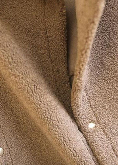 Unique Khaki Peter Pan Collar Faux Fur Vest Sleeveless