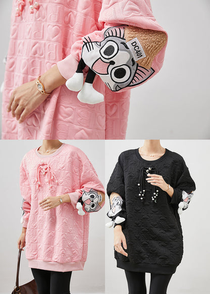 Pink Cartoon Tasseled Cotton Sweatshirt Spring