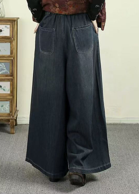 Style Warm Fleece Embroidered Denim Wide Leg Pants