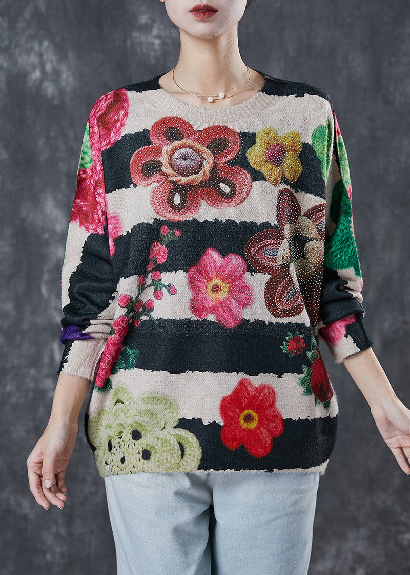 Oversized Print Zircon Knit Sweater Tops Winter