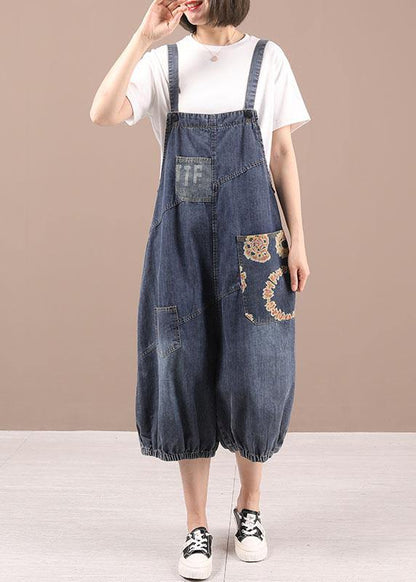 Boutique Blue Patchwork Print Pockets Romper