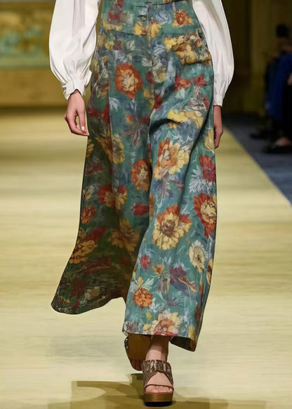 Unique Tea Green Oversized Print Cotton Jumpsuit Spring