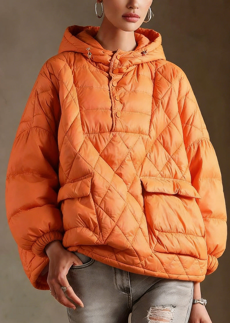 Literary Orange Hooded Pullover Short Puffers Jackets( + Limited Stock)