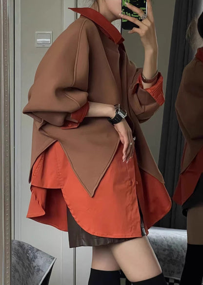 Coffee Peter Pan Collar Sweatshirt and Shirts Two Piece Set Spring