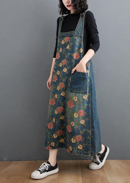 Denim Blue Print Dress Fall Denim Dress